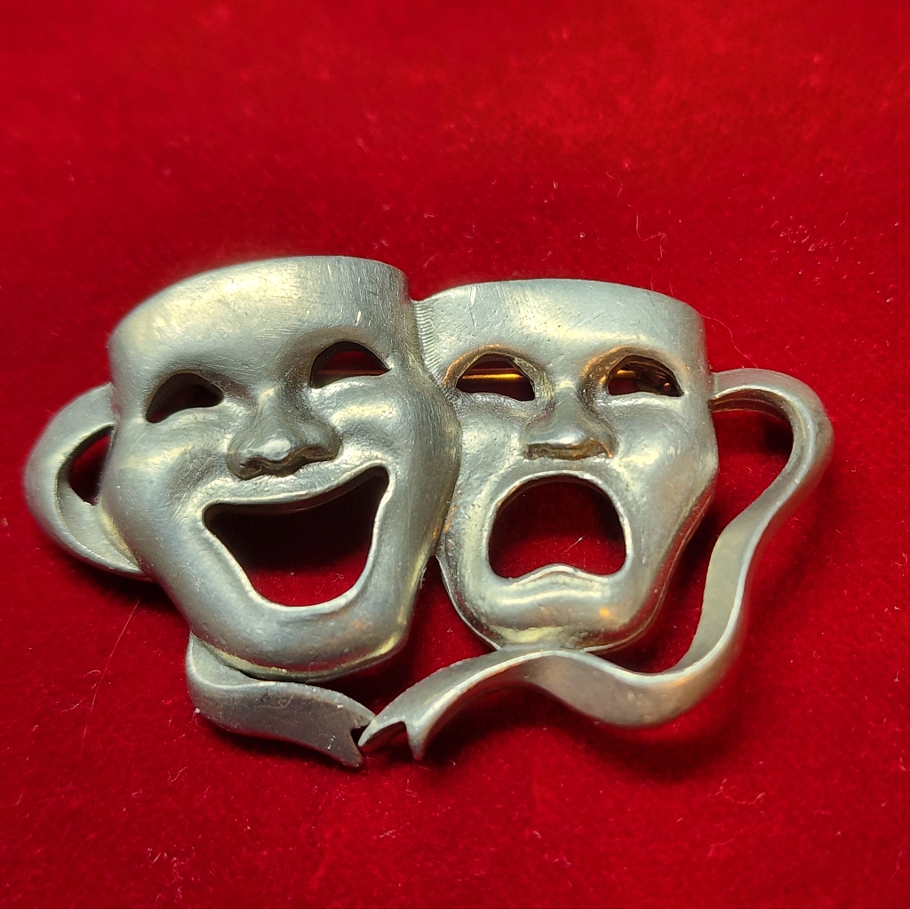 Vintage Lindsay Claire Design Brooch Tragedy And Comedy Masks Acting Theater